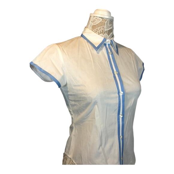 C.J Laing button down white short sleeved blouse / shirt with blue trim size 4 - Picture 9 of 12